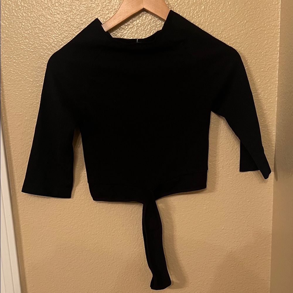 Black Long Sleeve Tie-Front Top